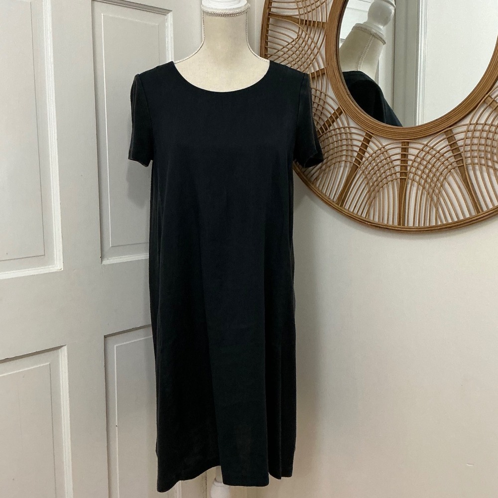 Pure Jill J Jill Linen and Tencil Shift Dress XS Black Minimalist Relaxed